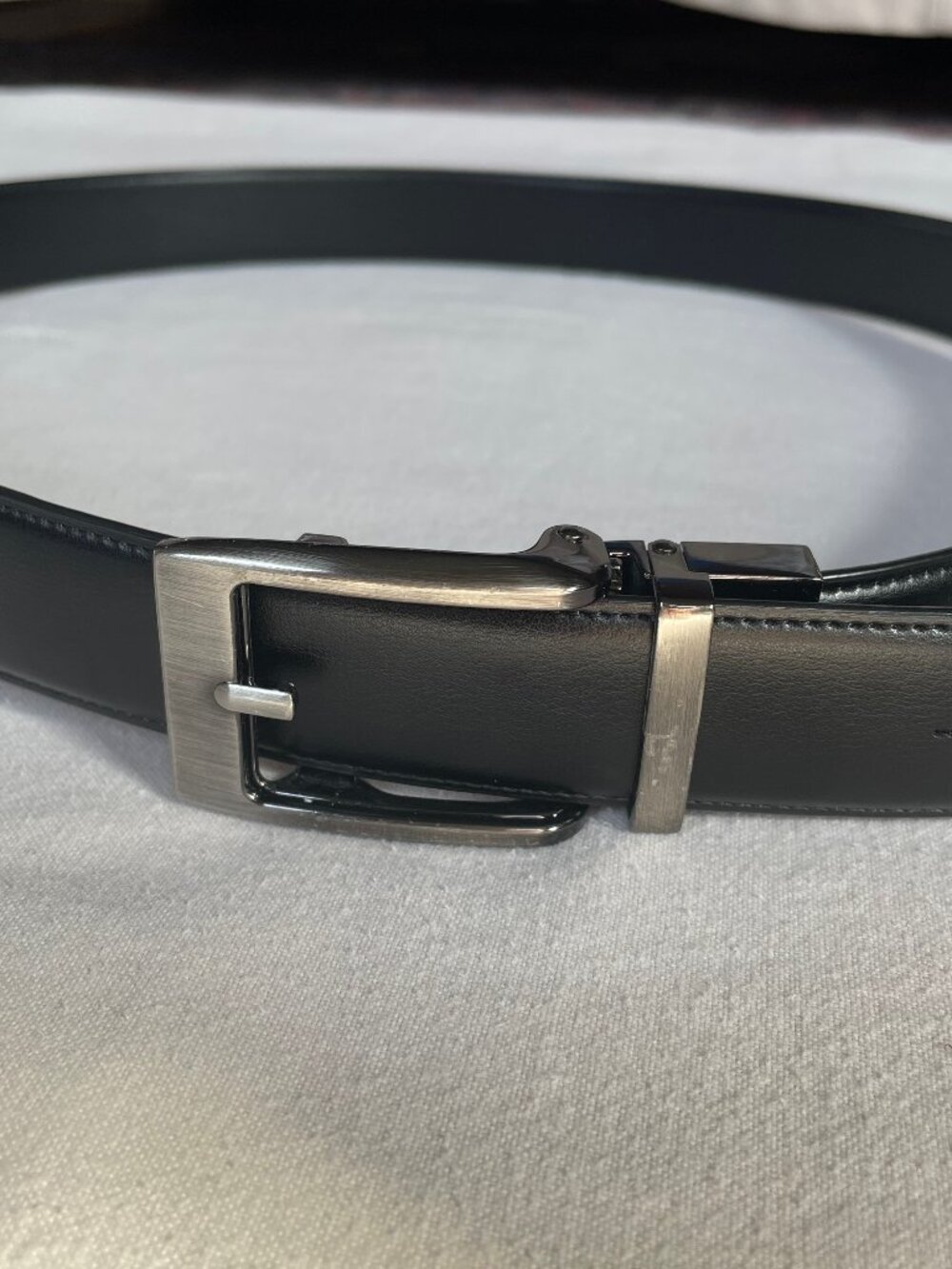 Hogan Black Leather Belt with Brushed Silver Buckle